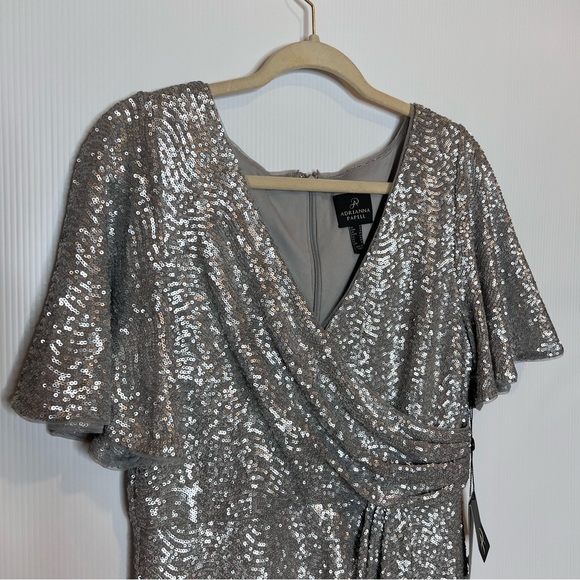 NWT ADRIANNA PAPELL Wave Sequin Draped Gown. Size 12 - Picture 7 of 14